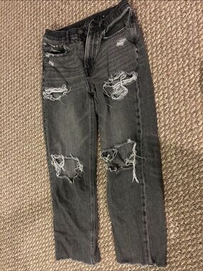 American Eagle Outfitters Women's High-Rise Distressed Charcoal Black Jeans